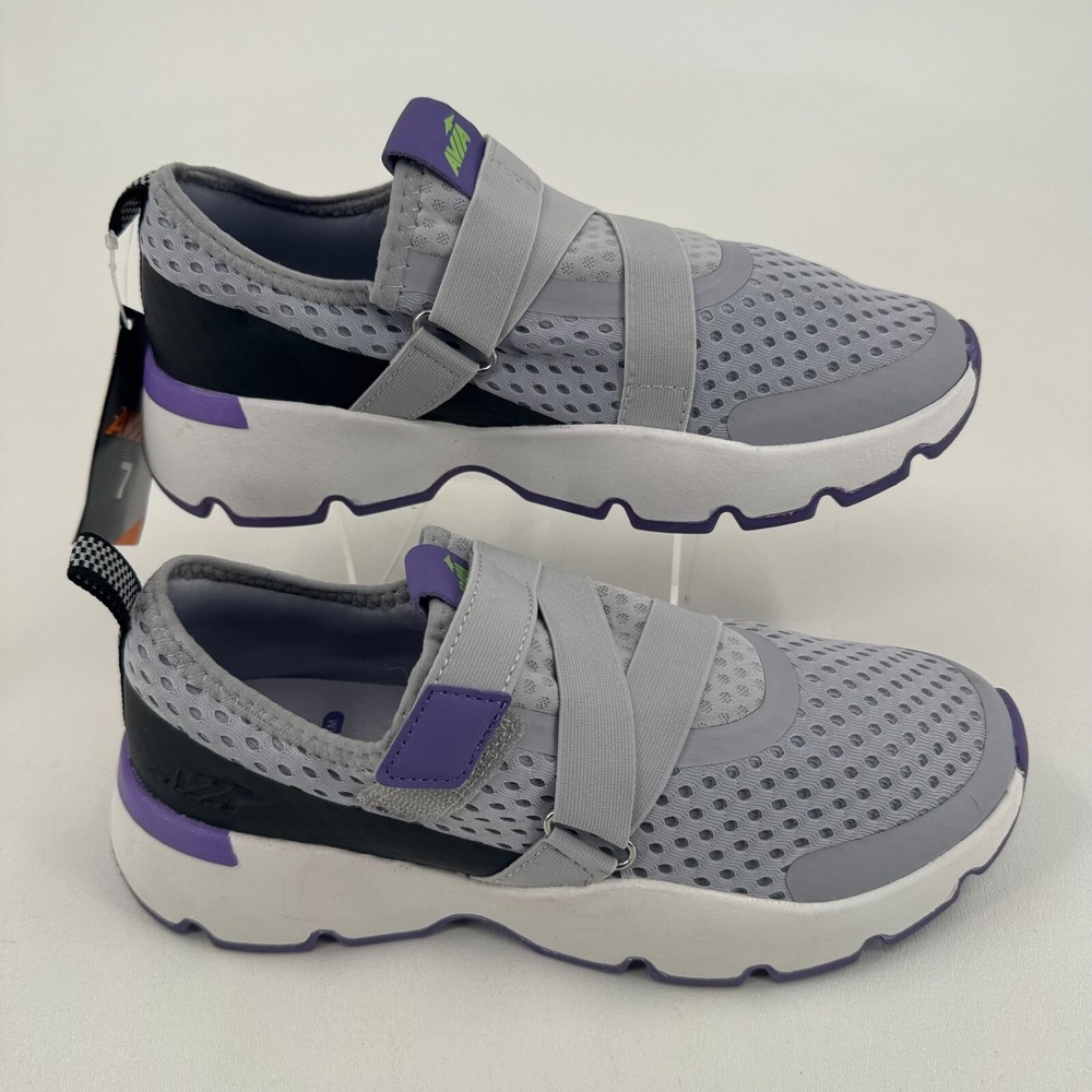 NEW Avia Easy On Walking Shoes WOMENS Gray Purple Hook Loop Sneakers SIZE  7